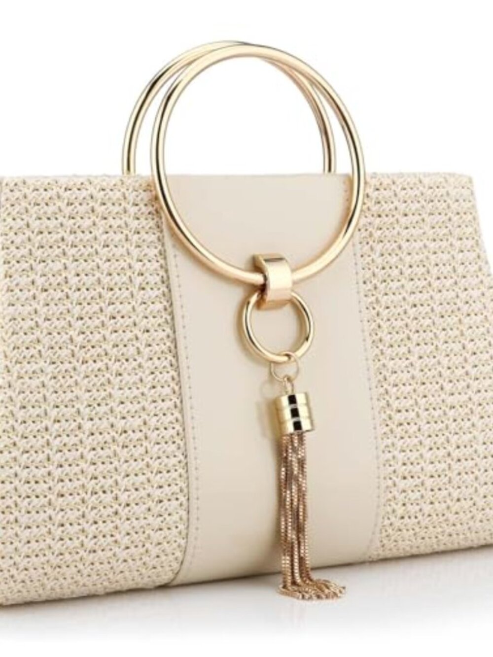 Straw Evening Clutch Purse Woven Seagrass Detachable Chain 3-in-1
